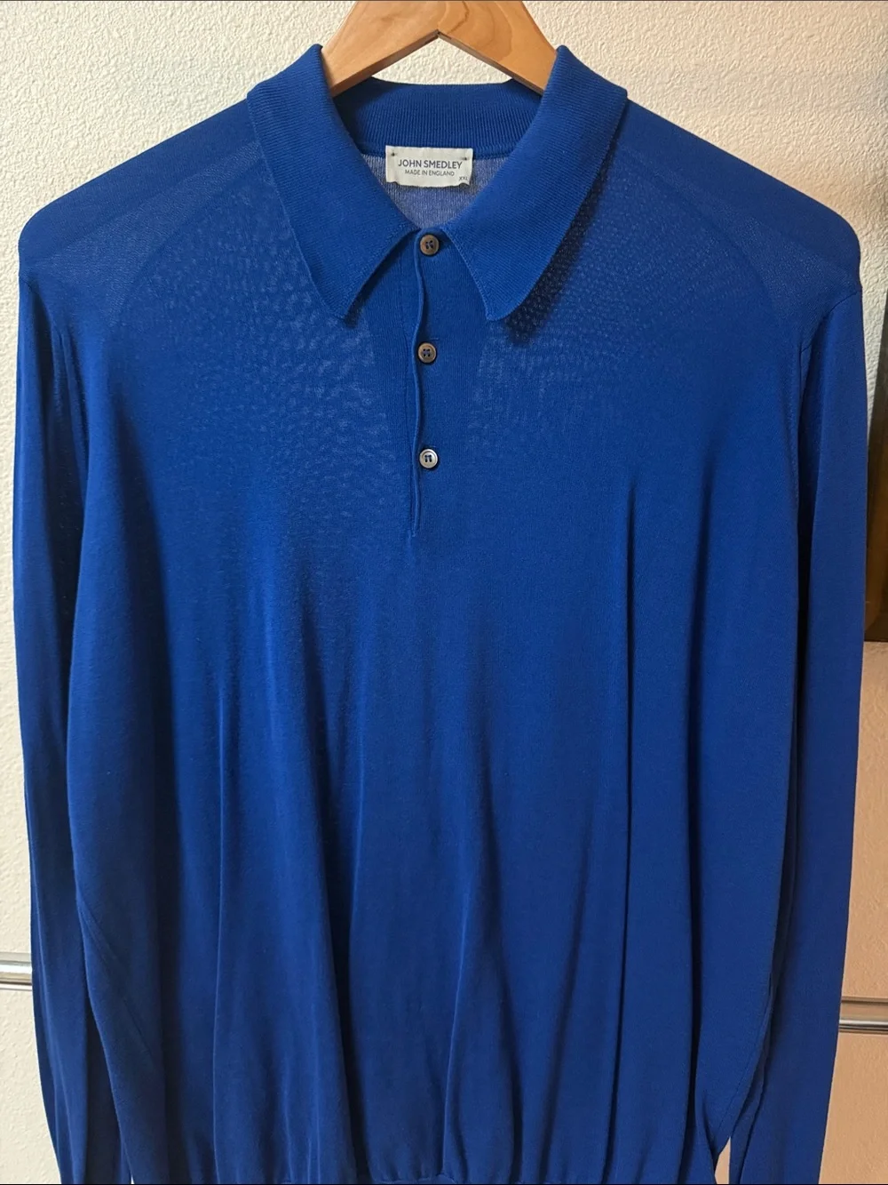 John Smedley Men's Long-Sleeve Polo Cotton Sweater in Royal Blue
